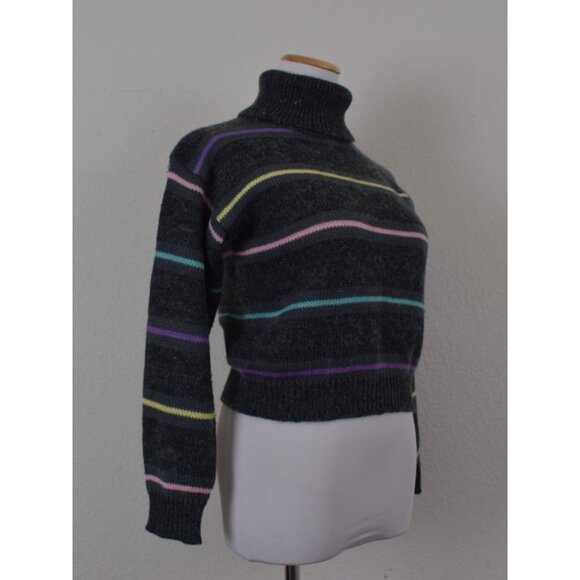 Vintage 90s Gray Striped Acrylic/Nylon Turtleneck Sweater‎ size S - Picture 4 of 10